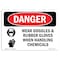 Signmission OSHA, Wear Goggles & Rubber Gloves Chemicals, 18in X 12in Plastic, 18" W, 12" H, Landscap OS-DS-P-1218-L-1612 - alternate 1